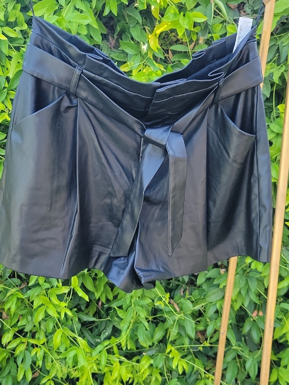 Zara Black Faux Leather Paper Bag Waist Shorts With Pockets/belt XL